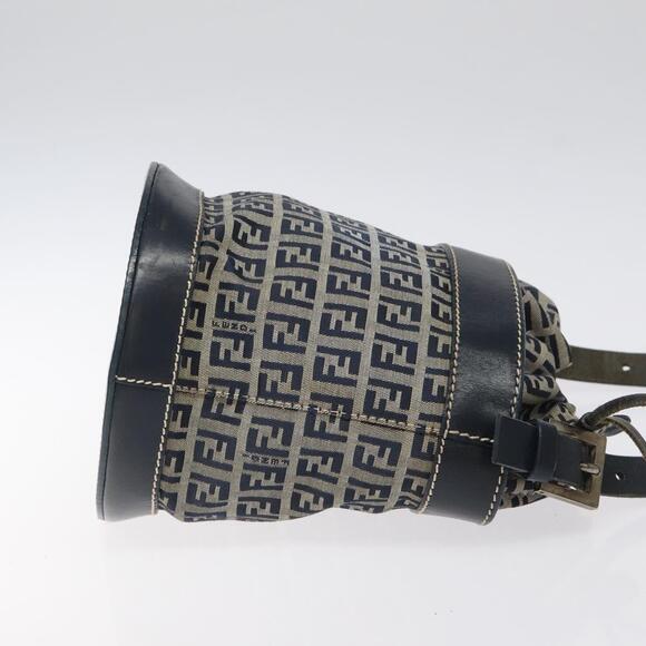 FENDI Zucchino Canvas Shoulder Bag Navy Silver - Picture 4 of 13